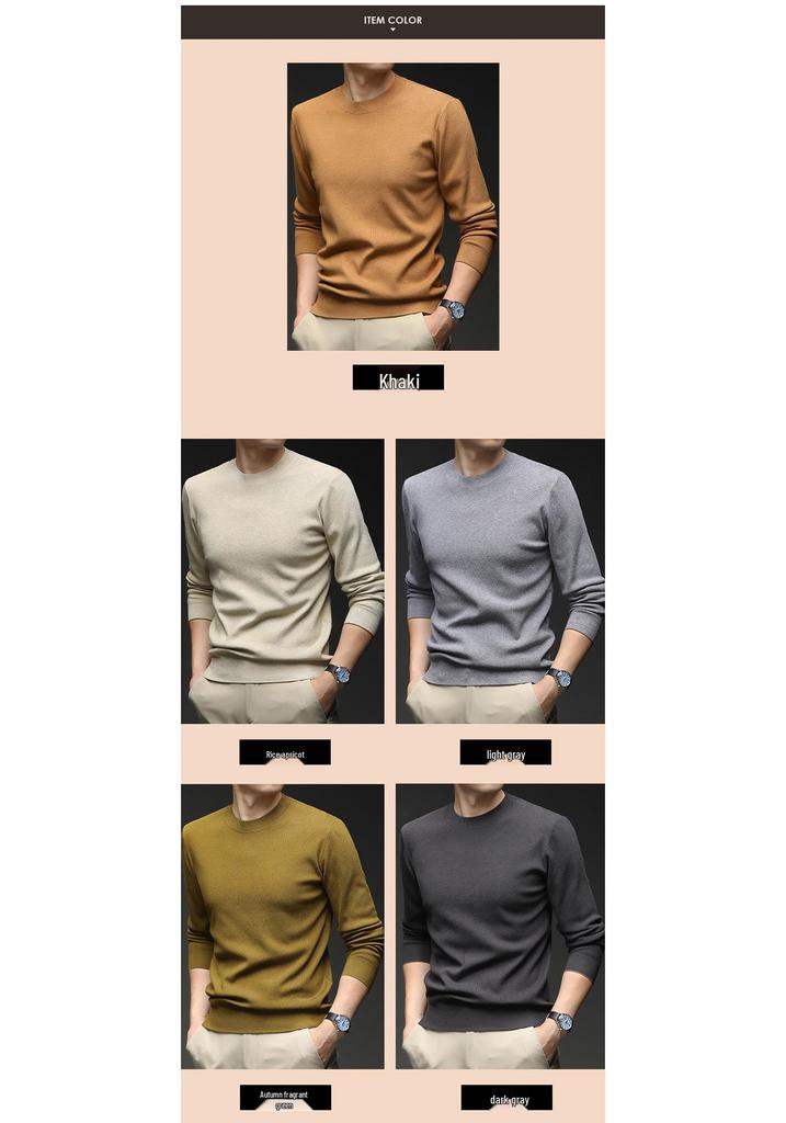 Men's Solid Color Jacquard Sweater - 2025 Autumn/Winter Casual Round Neck Knitwear