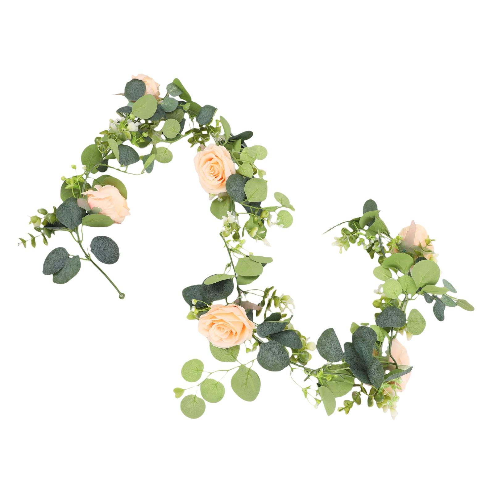 Lot de 3 Guirlandes Florales Vigne de Roses Artificielles Feuillage d'Eucalyptus Décoration d'Arche de Fête de Mariage Orange Rose 180cm 5.9ft