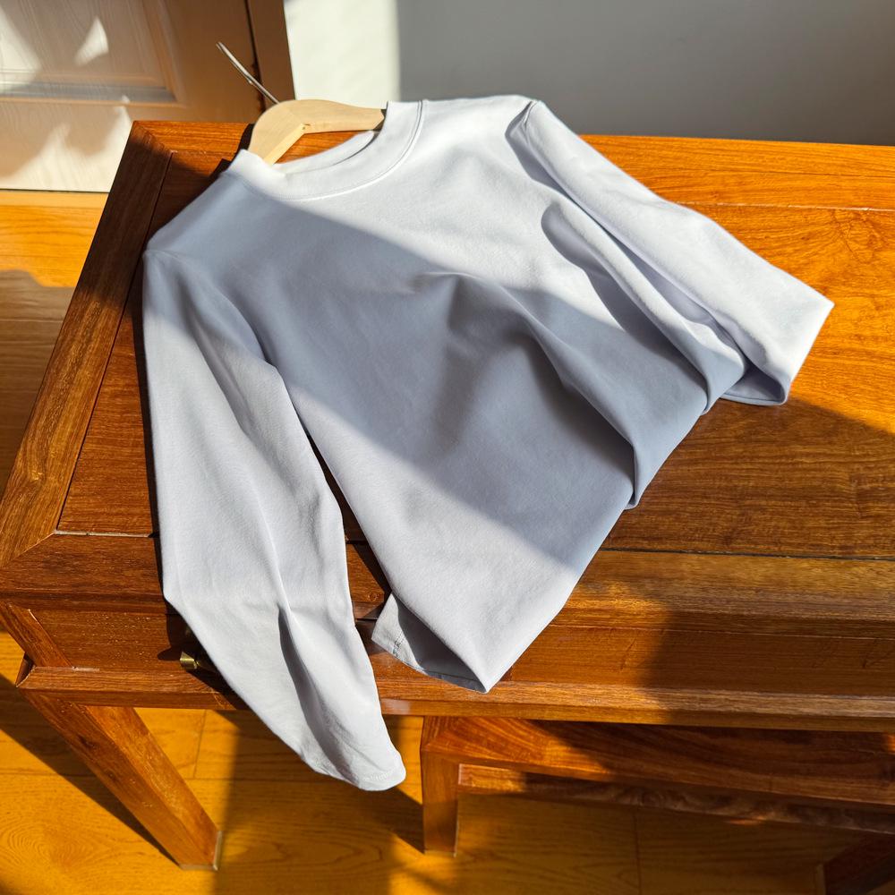 Exquisite Women's Long Sleeve Pure Cotton Stand-up Collar T-shirt - Slightly Loose Fit, Early Spring Round Neck Base Layer