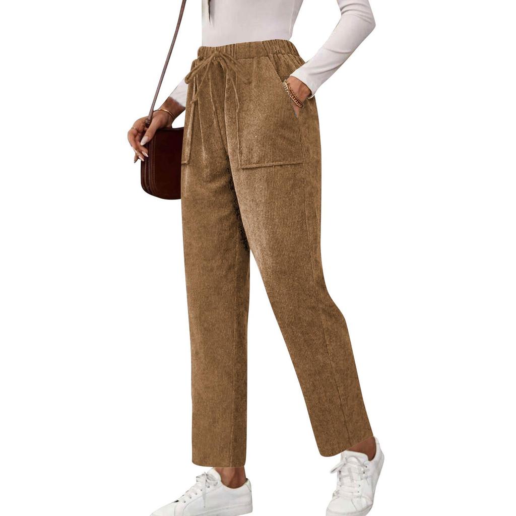 Women's Solid Color Corduroy Pocket Straight Casual Long Pants