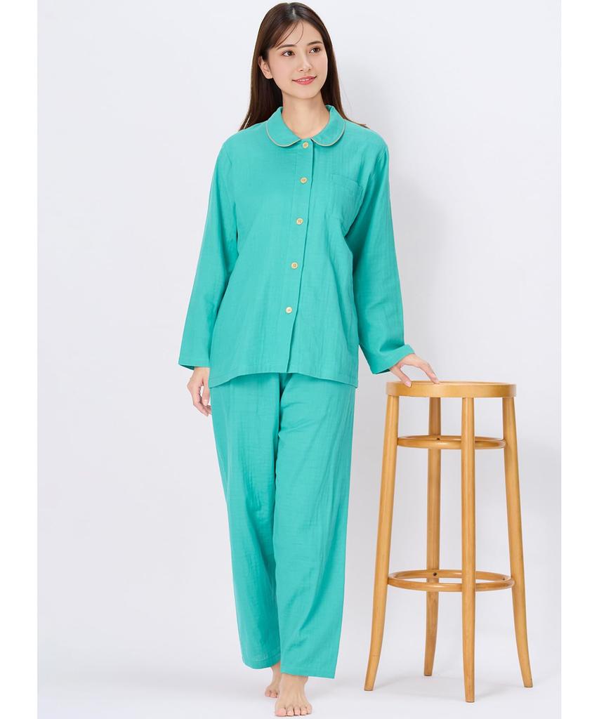 EP1000 ME Cotton Double Fits Up To Size Long Long Pants Wing/Wacoal Women's Pajamas, 100% (Main Body), Gauze, 3L, Sleeves,