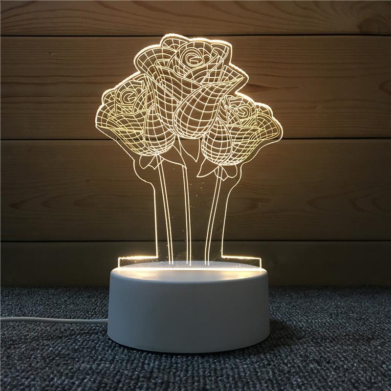 Rose Ring Diamond Little Fat Pig Unicorn 3d Vision Night Light Usb Straight Plug