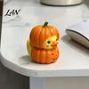 Small Healing Handicrafts Halloween Pumpkin Duck Ornament, Resin Stacked Yellow Mini Cartoon Figurine for Home Figurines, Cute Desktop Decor