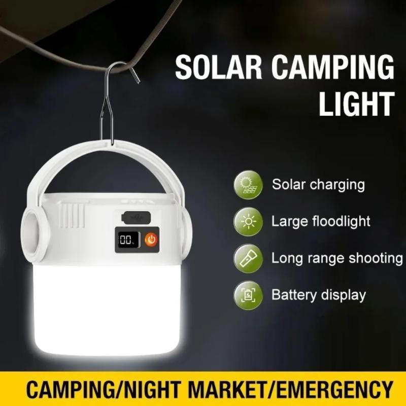 Solar Camping Light LED Rechargeable Hiking Lamp Waterproof Outdoor Flashlight Gear for Fishing Backpacking Tent Atmosphere Lamp