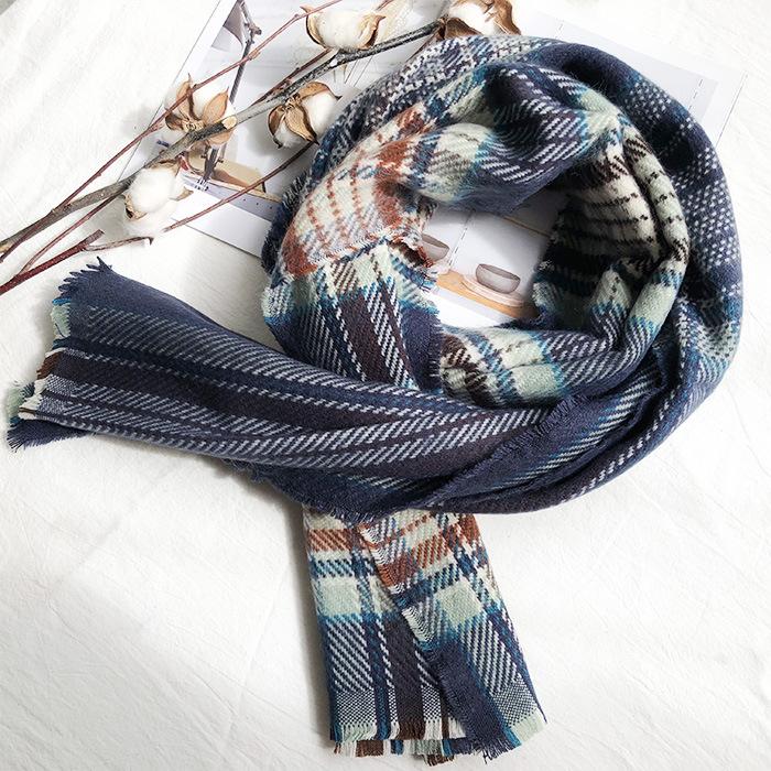 Japanese Women's Winter Thick Imitation Cashmere Scarf To Keep Warm and Versatile Plaid Korean Style Shawl Long Dual Purpose Scarf for Students