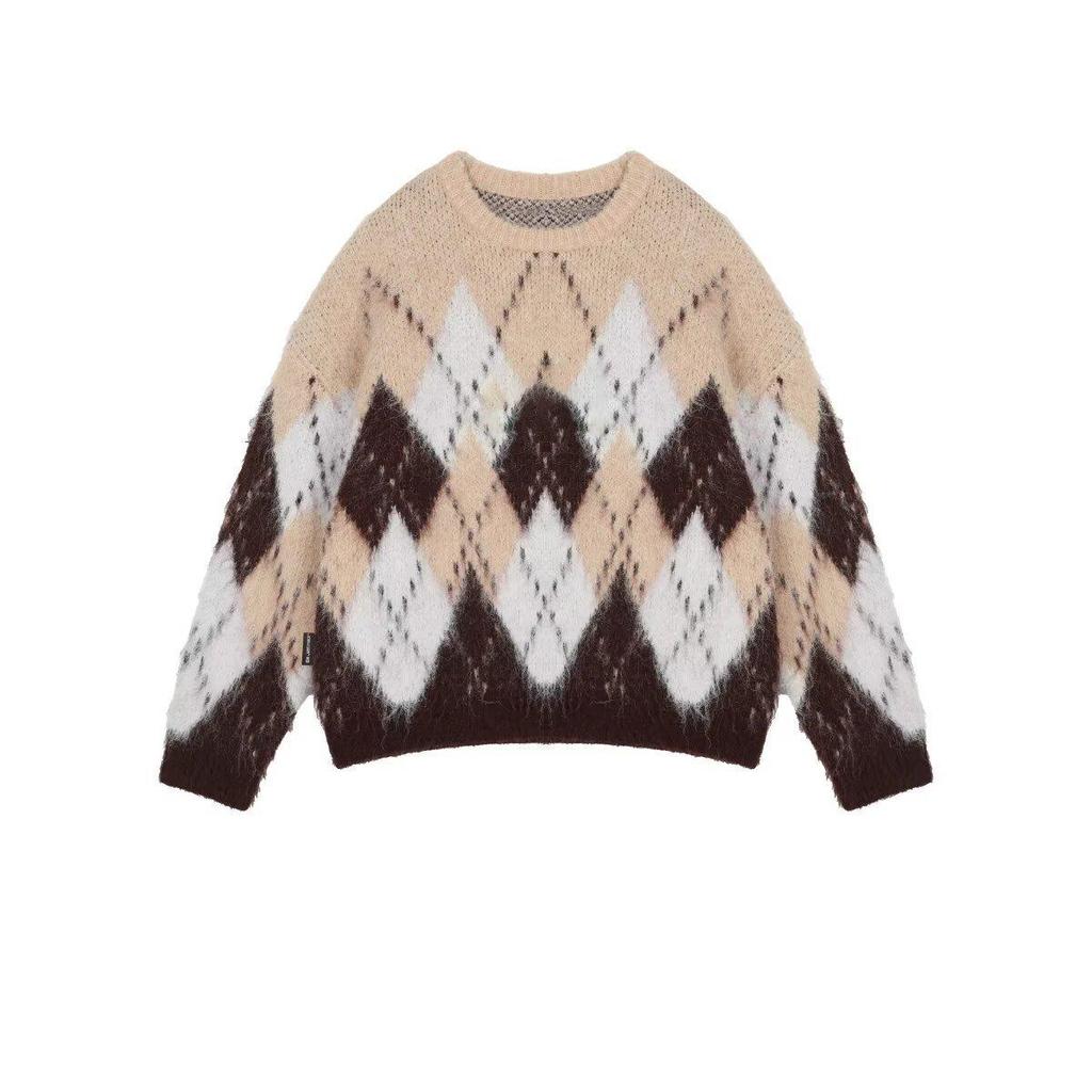 Retro Plaid Diamond Christmas Sweater: Autumn/Winter Loose Knitwear, Thick & Stylish.