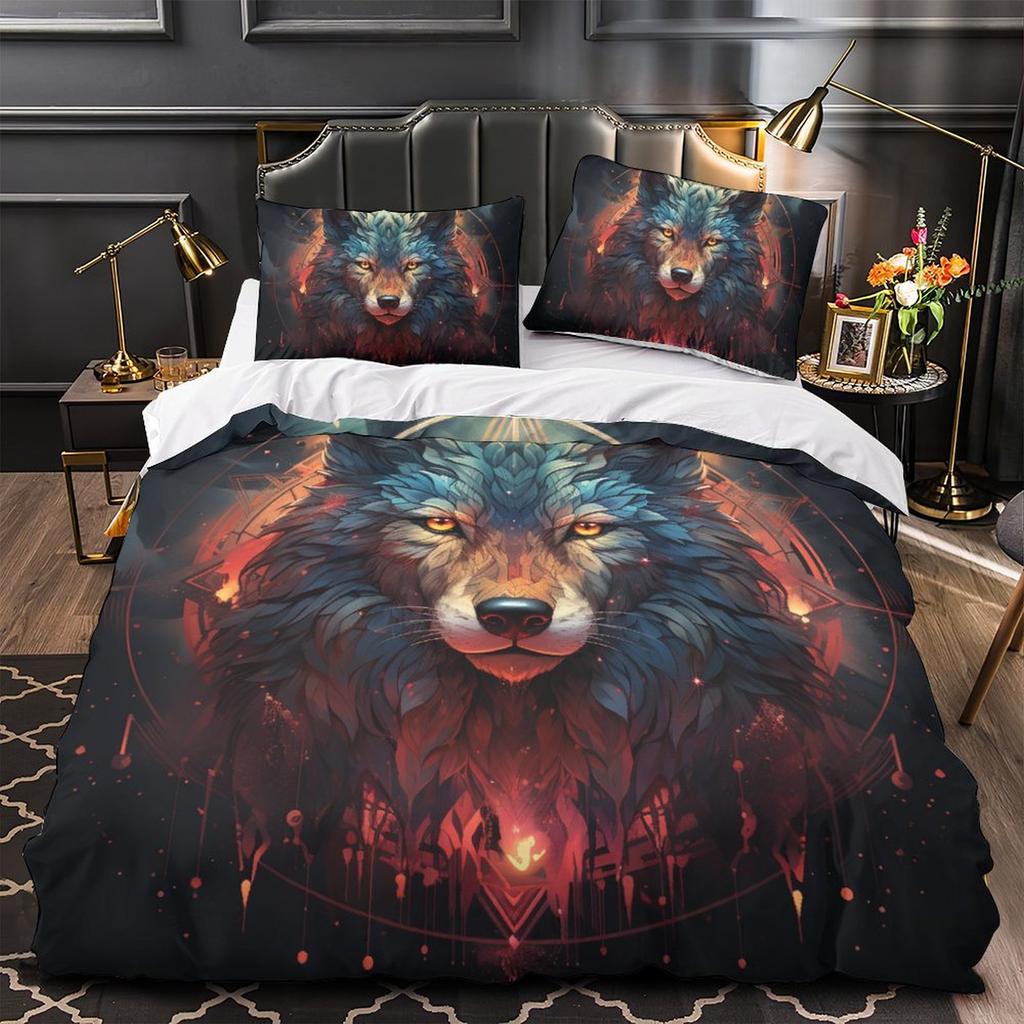 3D Wolfsmuster Bettwäscheset Tier Daunen Bettbezug Kissenbezug 2/3-teilig für Einzel-/Doppelbetten Jungen Jugendliche Herrenbezug, Geburtstagsgeschenk