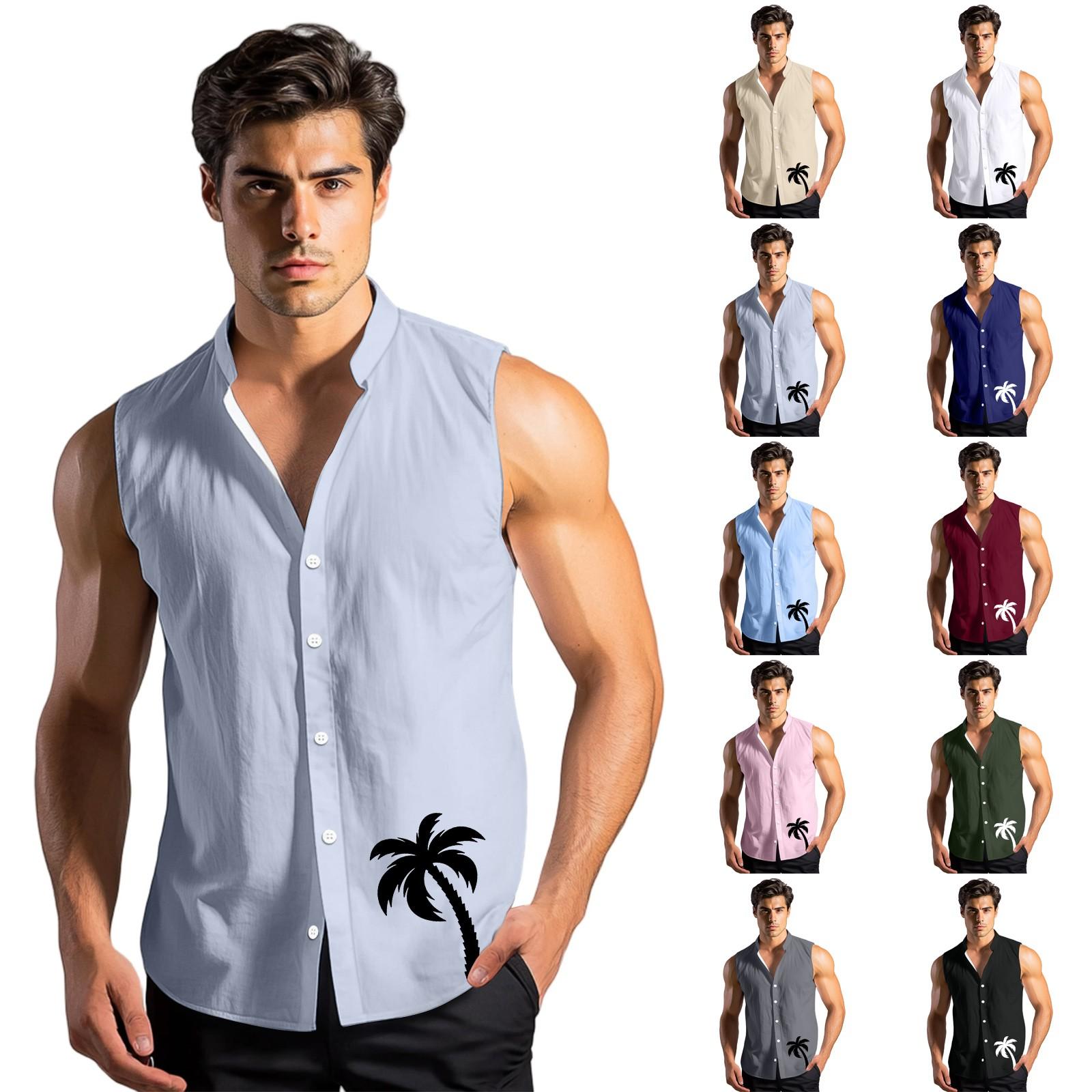 

Men s Fashion Printed Sleeveless Lapel Button-Down Shirt Vest Top XXXL