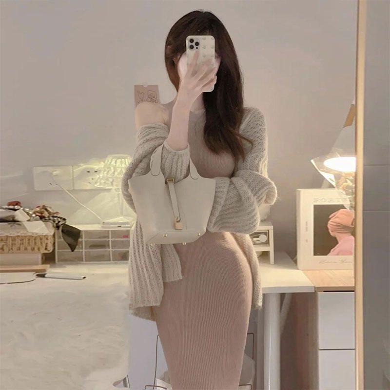 Autumn/Winter Internet Celebrity Salt Style Streetwear: Pure Style Temperament Two-Piece Knit Sweater Dress.