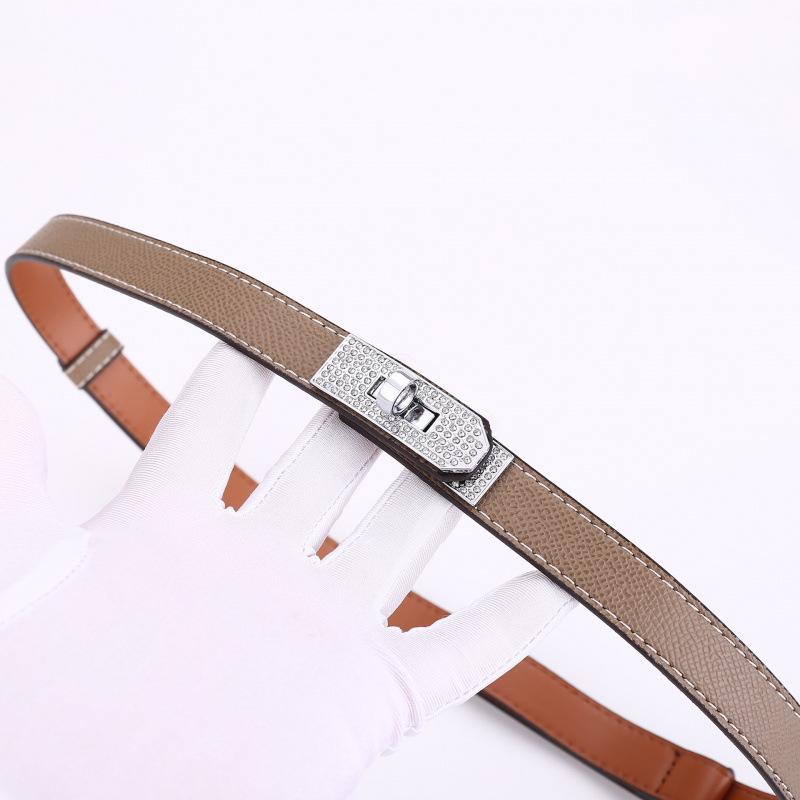 Cintura da Donna Kelly con Strass e Doppia Fibbia in Pelle - Versatile, Decorativa Fascia in Pelle di Mucca