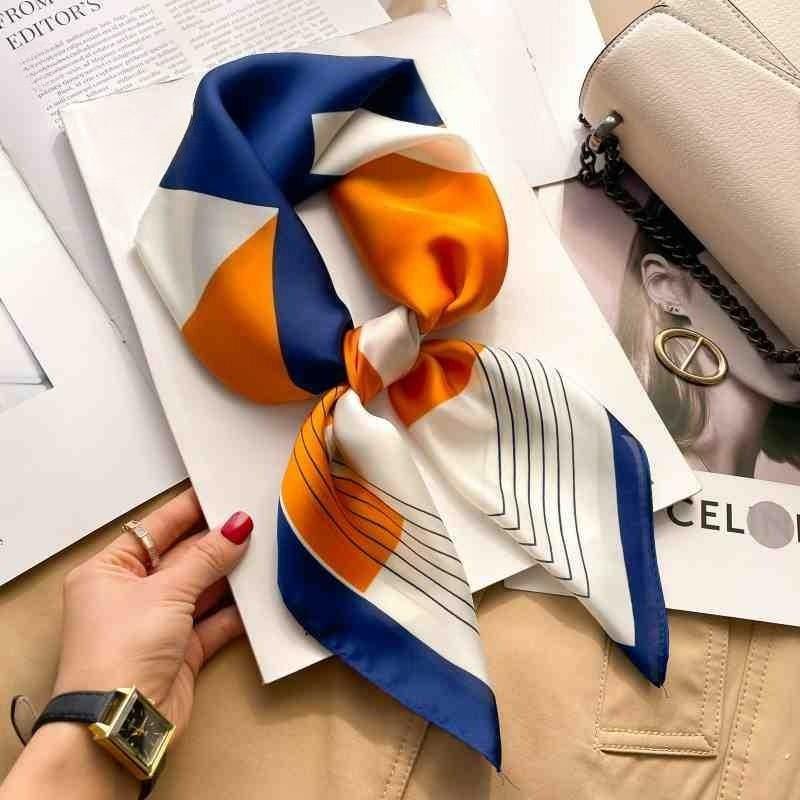 Stripe Silk Square Scarf Women 70cm Print Soft Satin Kerchief Hairband Neckerchief Head Hijab Lady Headband Foulard Bag Ribbon