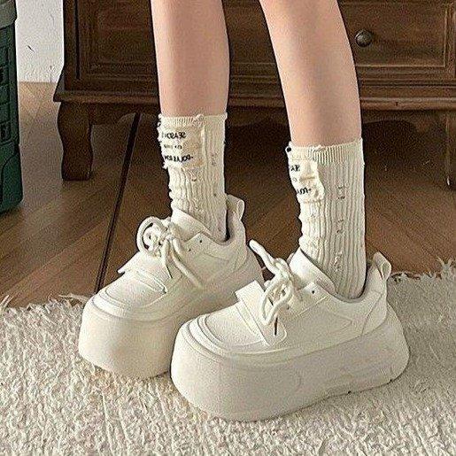 Scarpe da ginnastica con suola spessa, stile casual da accademia, per primavera ed estate, pane, testa grande