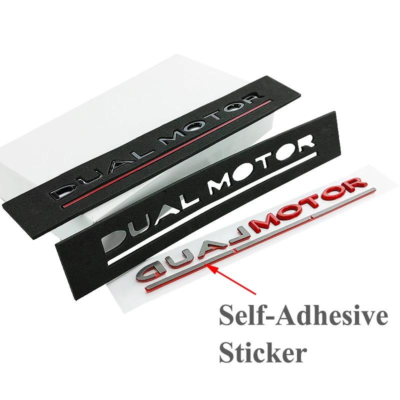 phbvg5 3d ABS Chrome Black Logo DUAL MOTOR Emblem Letters Decal Car Trunk Badge For Tesla Model 3 Y S X Dual Motor Sticker Accessories