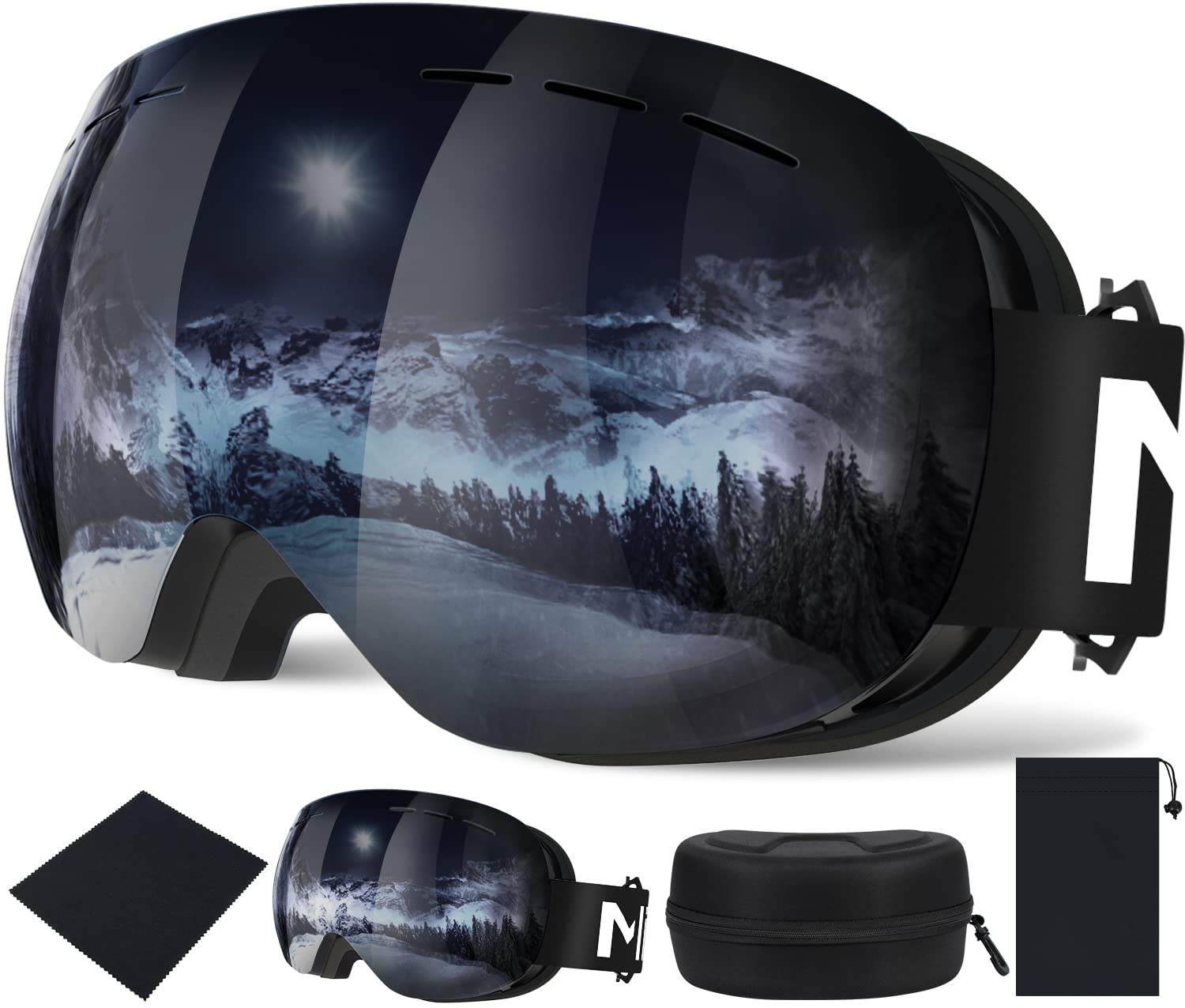 

Mixiu Ski Сферические UV400 Блоки УФ Очков Шлем Включает Салфетку для Очистки и Хранение Унисекс Очки, Бескаркасные, Линзы, Широкоугольный Обзор,