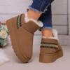 Imitation Wool Winter Snow Boots Women Thicken Plush Warm Cotton Padded Shoes Woman Fashion Striped Thick Platform Ankle Boots