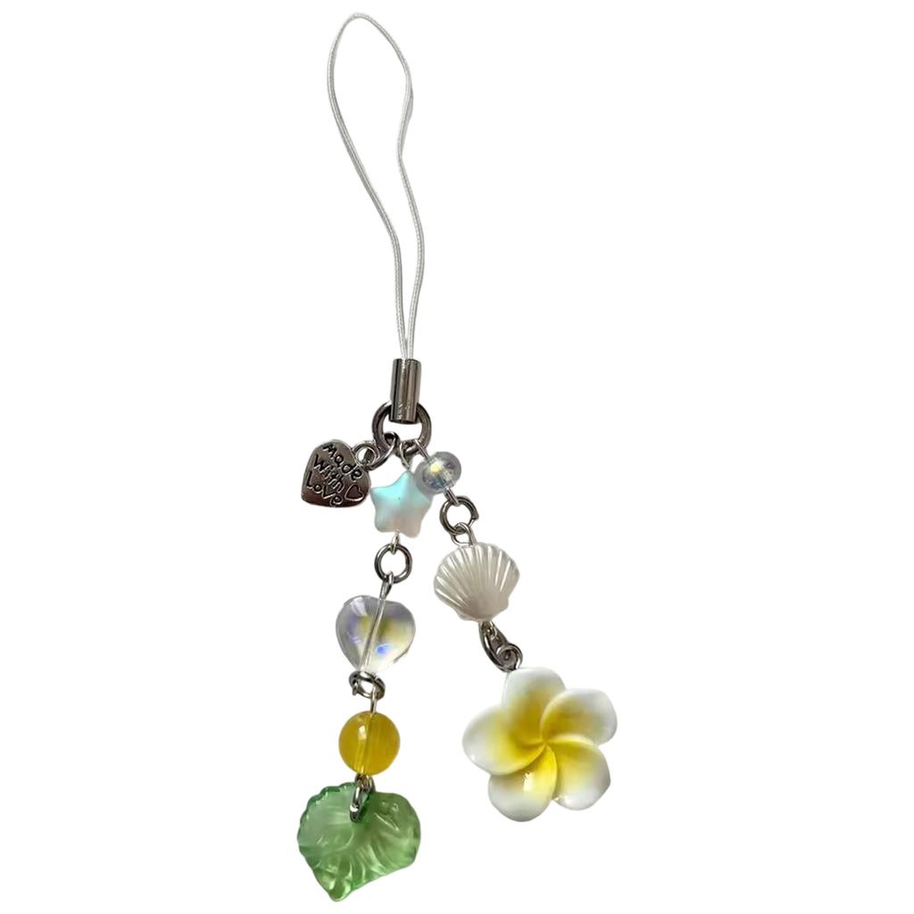Elegant Phone Chain Cuteness Phone Lanyard Heart Shape Hanging Pendant with Plumeria and Tassels Alloy Texture for Woman