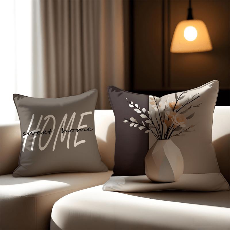 Neutral Tone Home Blessing Floral Pillow Covers Pattern Cushion Cover Suitable For Sofa Bedroom Car Pillow Cover