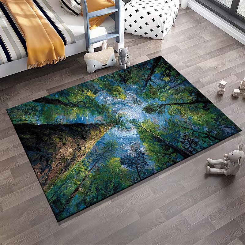 "Abstract Forest Canopy View Art Carpet with Green and Blue Design" Suitable for Use As an Anti-slip for Living Room Bedroom Sofas