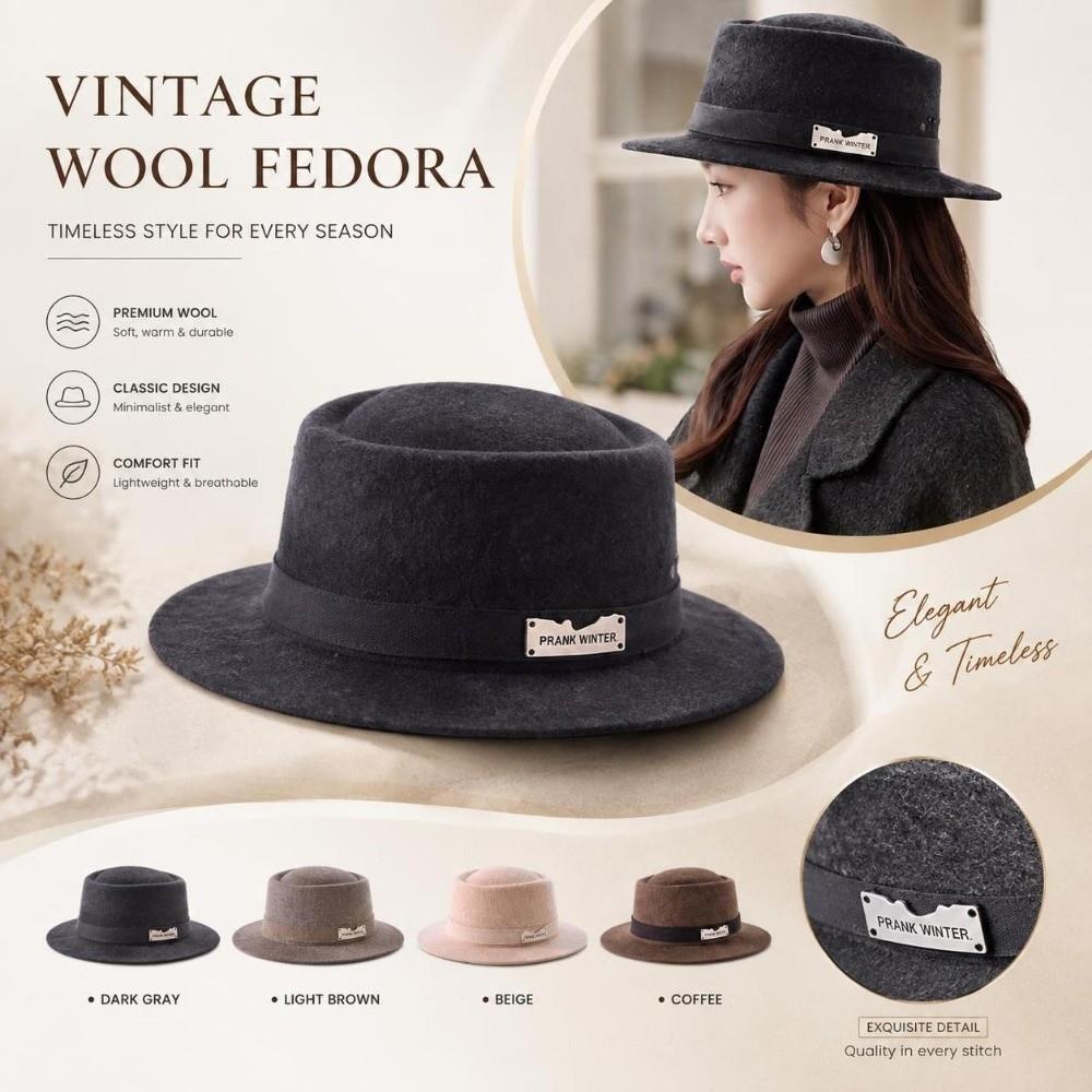 Wool Felt Women's Wool Hat Flat Top French Fedora Hat New Retro Lady Hat  Autumn Winter Daily Wear