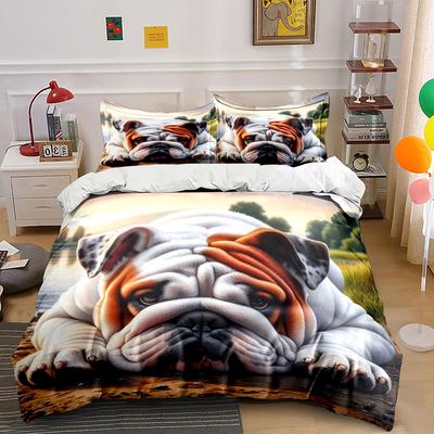 Entzückendes ruhendes Bulldoggen-Muster Bettbezug-Set Digitaldruck Bunte Polyester-Bettwäsche mit Reißverschluss für Kindergeschenke