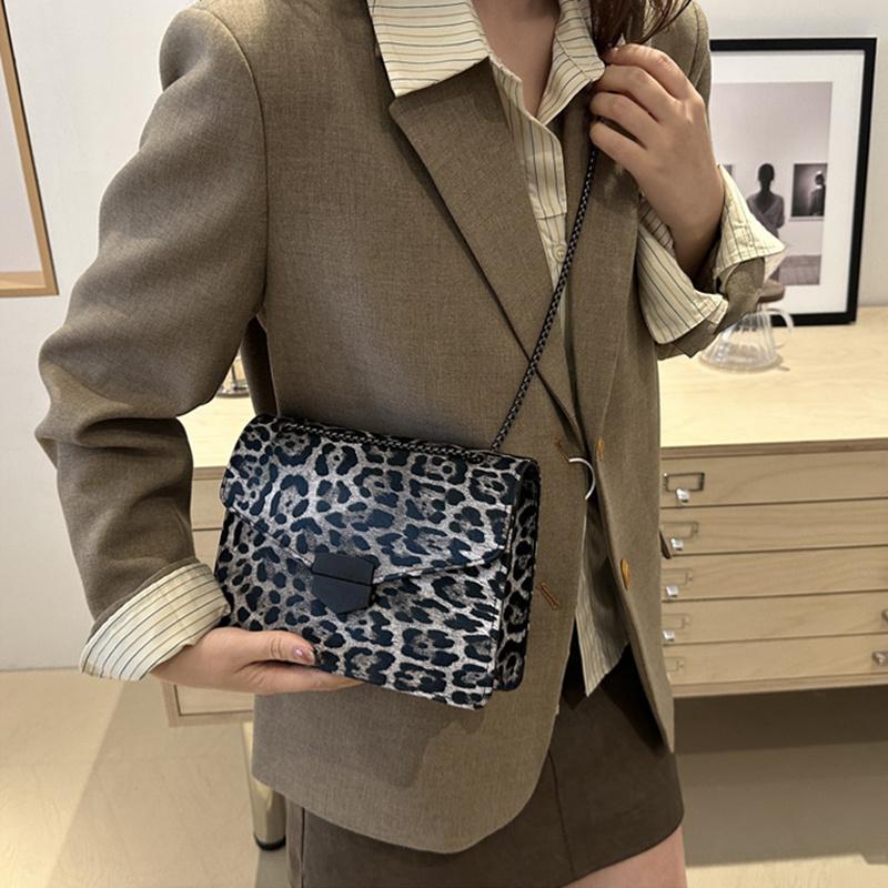 Small Square Handbag Tote Bag For Women Vintage Clutch Bag Leopard Pattern Crossbody Shoulder Bag Ladies Pu Leather Bag KTB