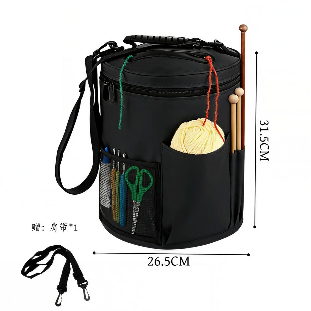Round Barrel Yarn Bag, Large Capacity Crochet Hook Organizer For DIY Knitting