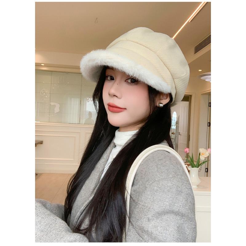 Women S Winter Octagonal Hat Large Brim Fashion Versatile Japanese Style