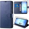 Protective Case - BOOLING - Samsung Galaxy A17 4G/5G - Navy Blue Synthetic Leather - 2 Tempered Glasses