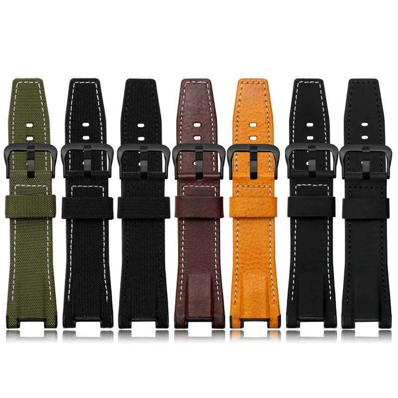 For G-SHOCK GST-W120L S130L S310 B100 Genuine Leather Nylon Canvas Watch Strap Black Brown Yellow Men Watchband