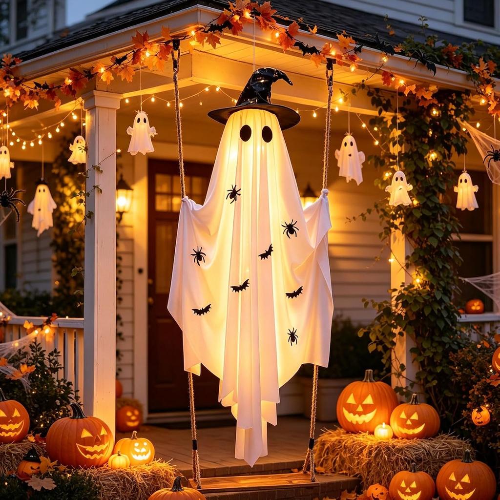 100 cm Halloween Decorative Ghost Hanging Ghost Decoration with Fairy Lights