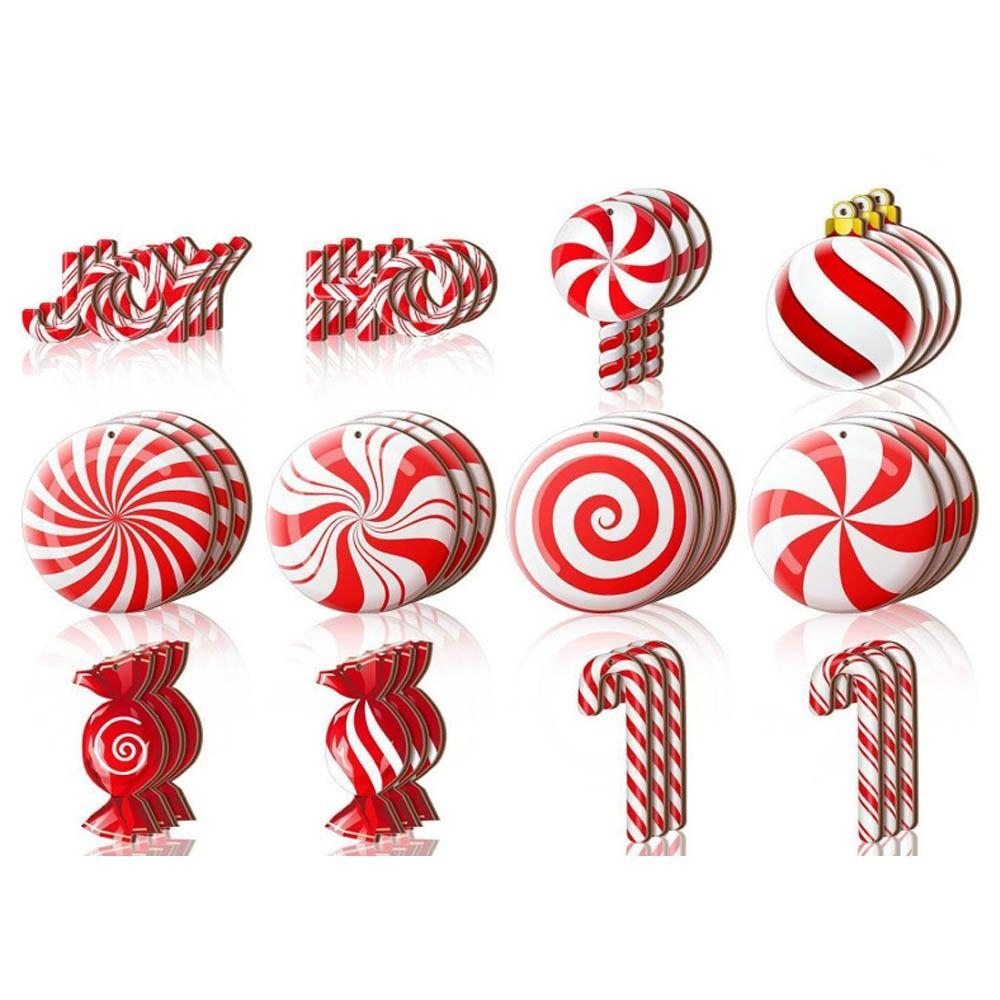 12/24Pcs New Wooden Christmas Tree Decoration Red Candy Cane Candy Cane Decoration DIY Hanging Hanging Ornaments Home Decor