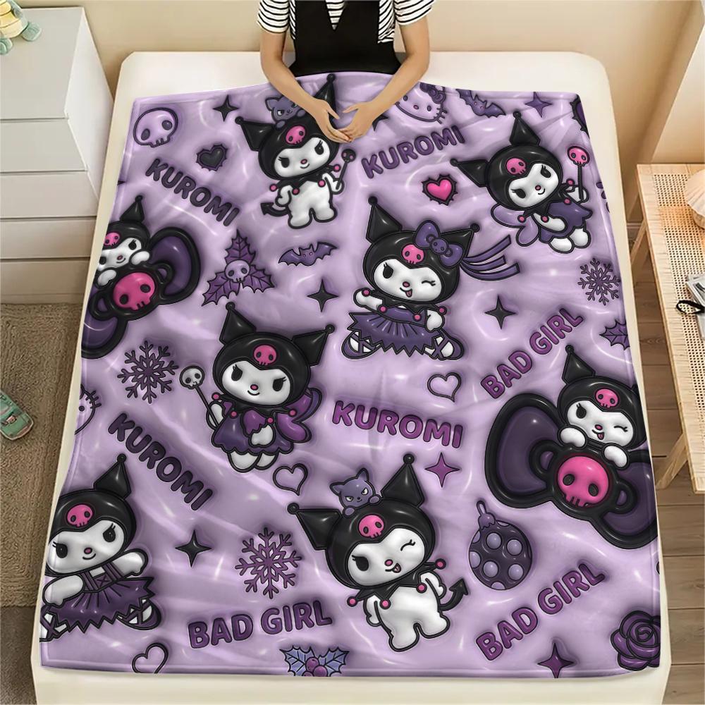 1PC Kuromi Print Flannel Blanket, High quality All Seasons, Home Decor, Warmth and Comfort, Perfect for Christmas Gifts