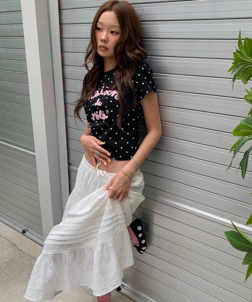 Lora Lora Pintuck Lace Tiered Long Skirt White