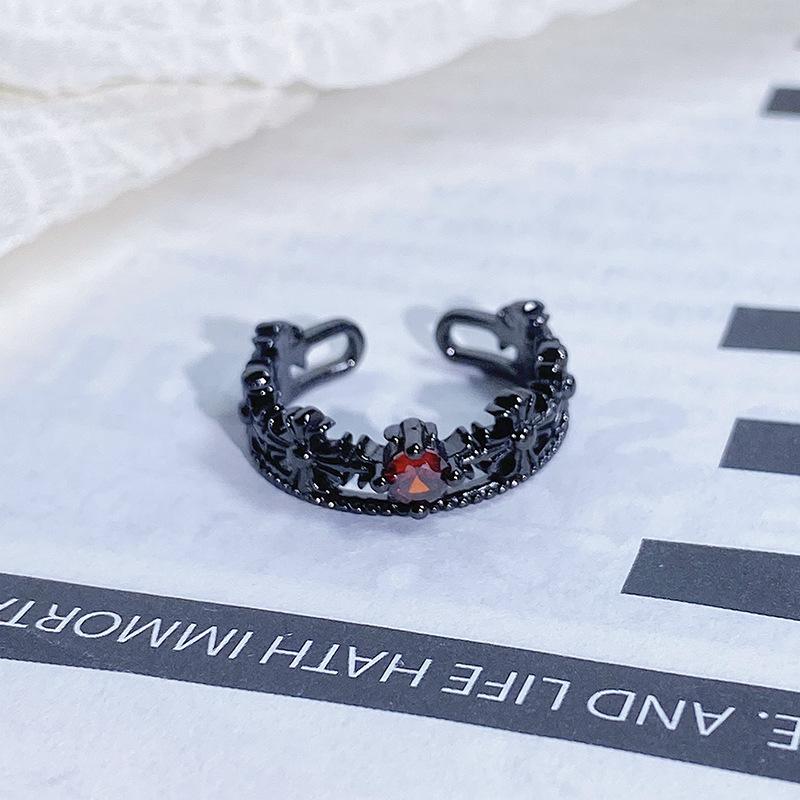 Dark Series Personality Trendy Cool Love Open Ring Irregular Inlaid Zircon Punk Retro High Sense Ring Woman