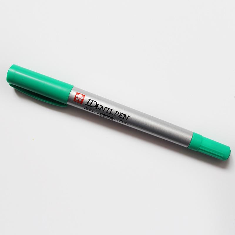 Japanese Sakura Double-Ended Marker Pen: Colored Oil-Based, Quick-Drying, Waterproof, Fine Tip for Student Art. зелёный
