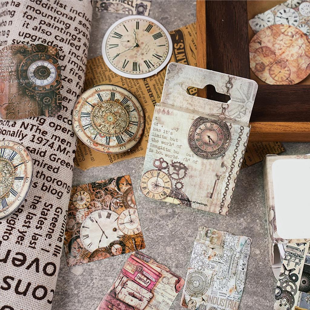 46pcs Diary Decorative Decal Self Adhesive Vintage Clock Pattern Diary Stickers for Handbooks Notebooks Albums Theory
