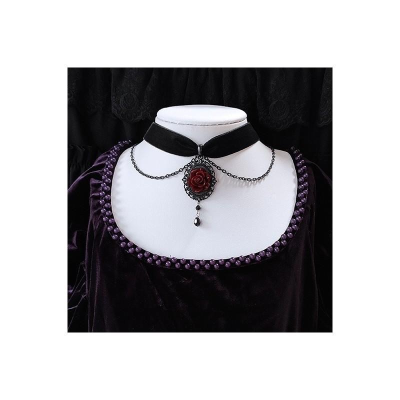 Gothic Rose Choker Necklace With Cross Chain For Women Halloween Accessories