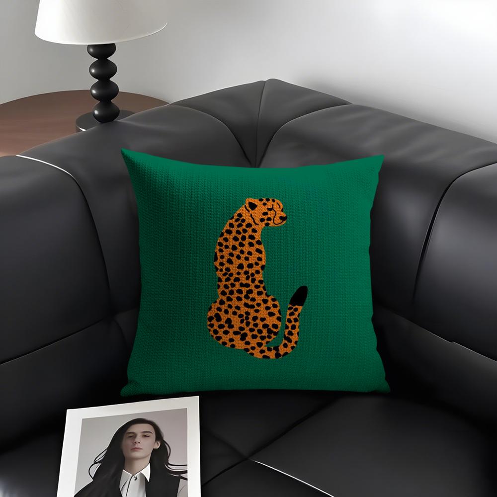 Geometric Animal Leopard Cushion Cover Natural Linen Organic Fabric DoubleSided Printing Sofa Home Decor Gift Pillow Case