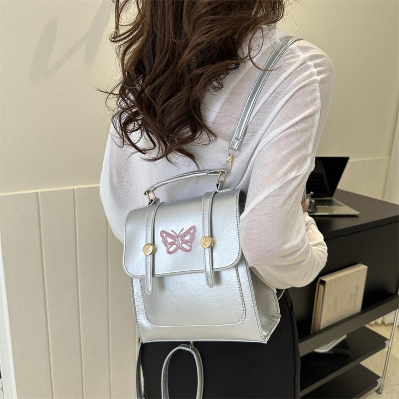 Premium Embroidered Butterfly Backpack Women's Backpack 2025 New Fashion Solid Color Textured School Bag Student Handbag