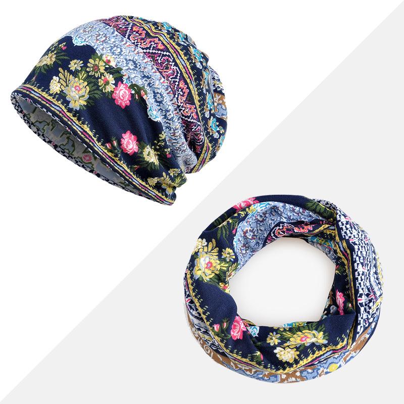Berretto Pullover a 6 Pannelli in Cotone Sottile con Stampa Floreale Primavera/Estate/Autunno Sciarpa Traspirante Protezione Solare Donna Doppio Uso