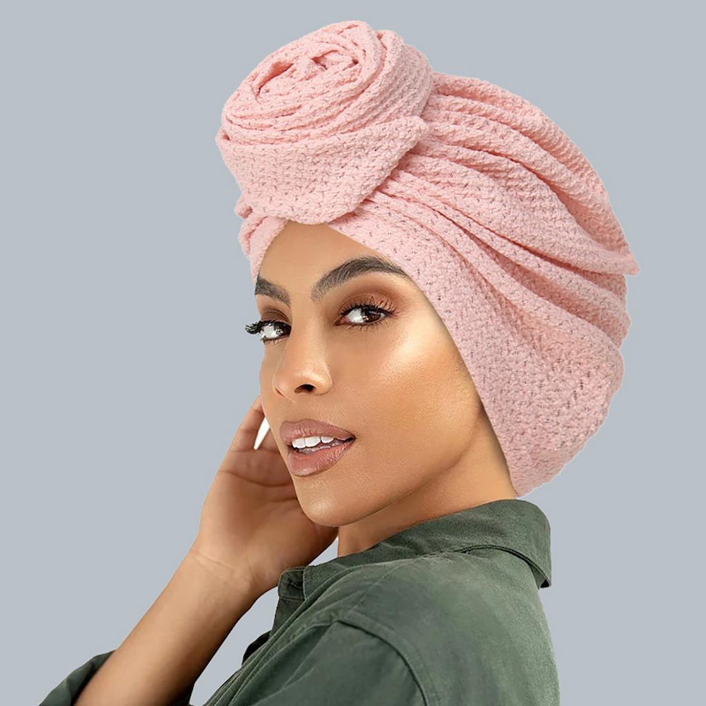 Fashionable Women's Solid Color Hijab Turban Bonnet Flower Decor Ramadan Head Wrap Head Scarf Cap Indian Hat Headwear