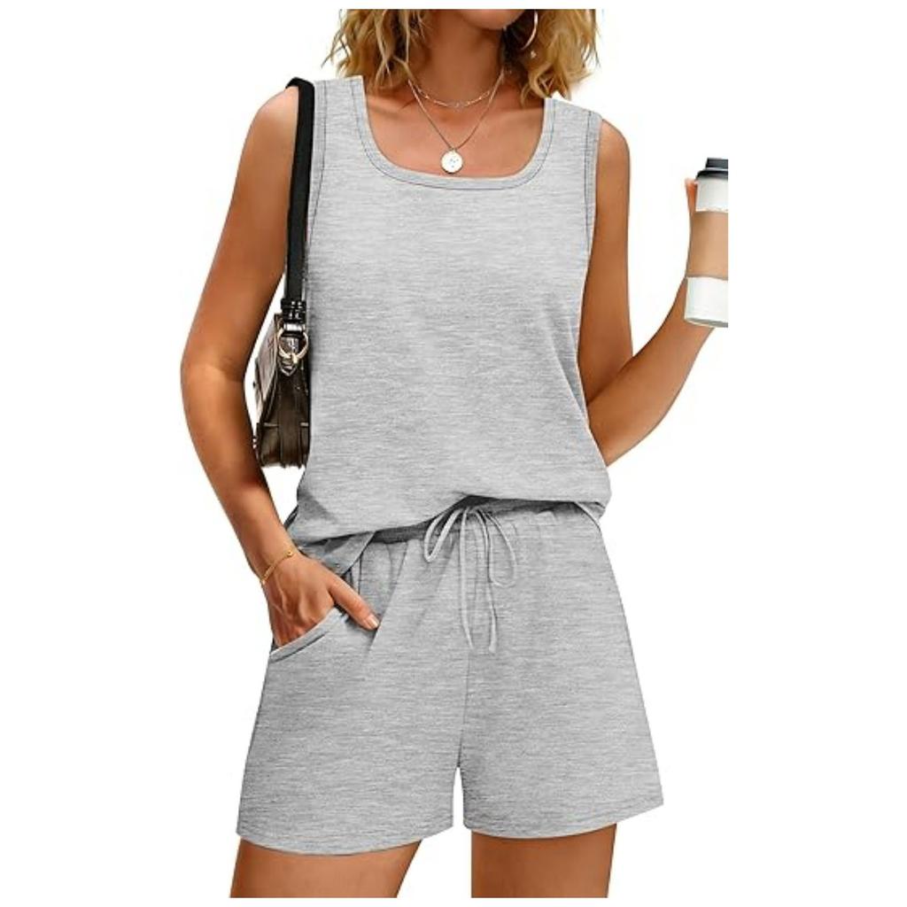 Women's Fashionable Loose Sleeveless Top + Shorts Casual Two-Piece Set