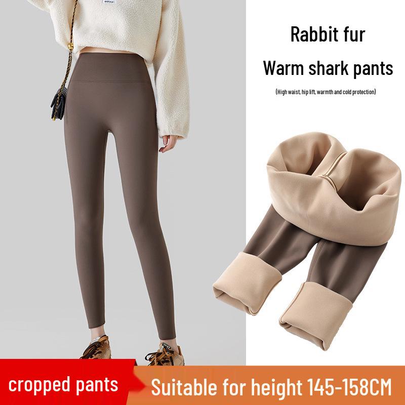 Women's Petite Plus Velvet Shark Leggings for Autumn/Winter - Thick, Tight, Cotton Yoga Pants