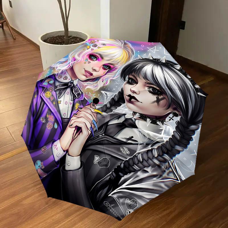1PC Gothic Punk Umbrella-8-Rib Reinforced, Automatic Open, Lightweight & Durable, Cute Fashion Accessory for Outdoor-T181