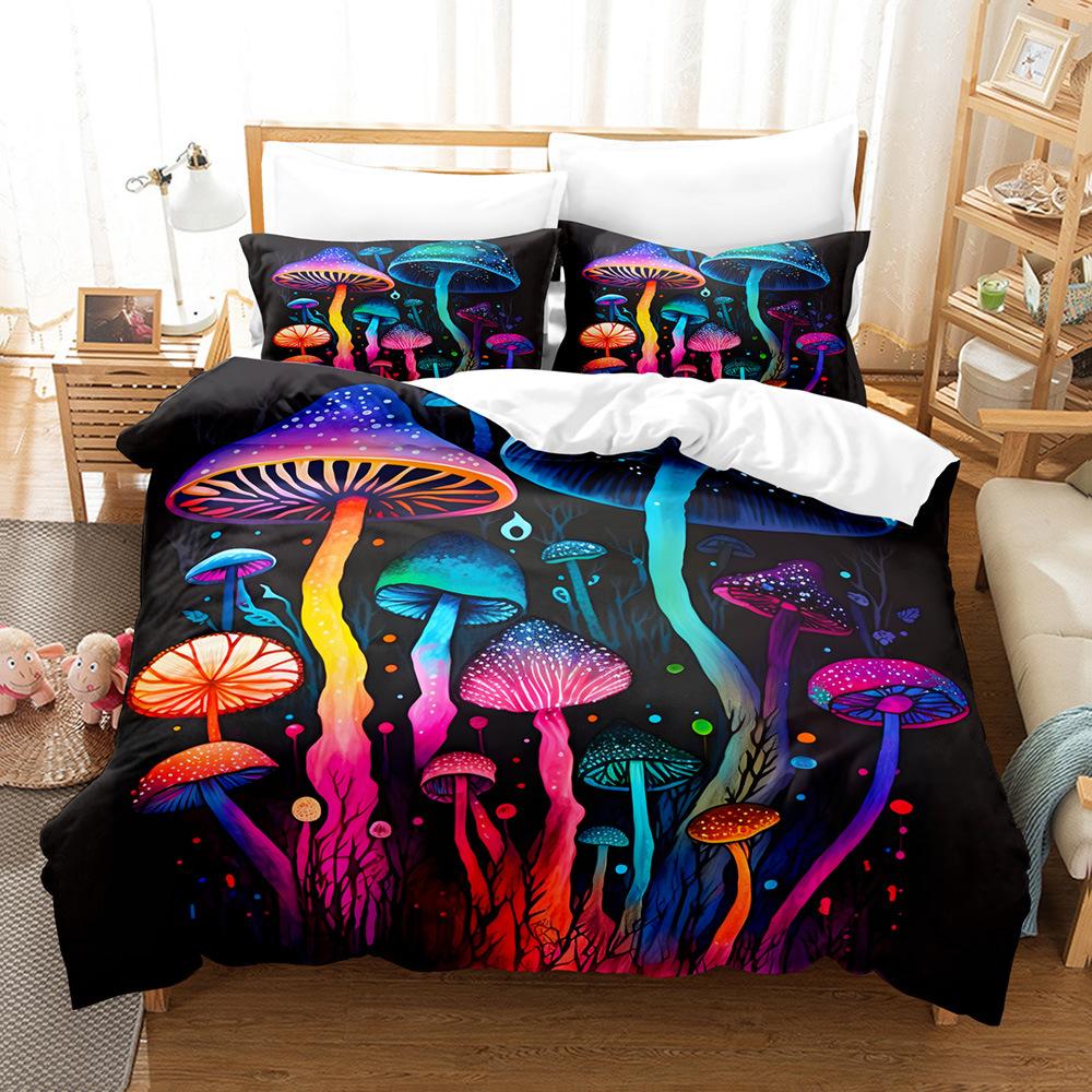 3D Digital Printing Fluorescent Mushroom Series Three-Piece Bedding