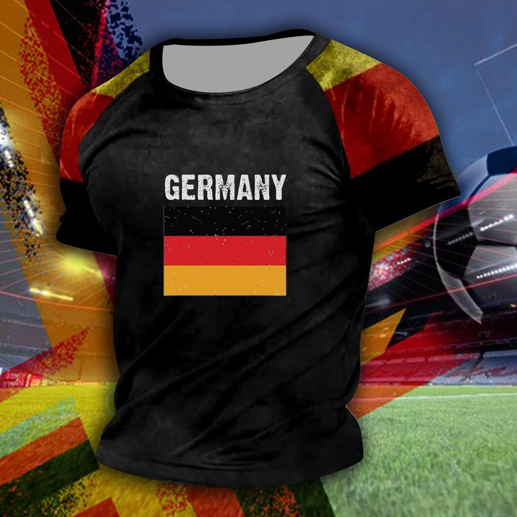 Unisex Casual Loose Fit Short Sleeve T-Shirt with Germany Flag Heart Print Deutschland Graphic Tee for Everyday Wear
