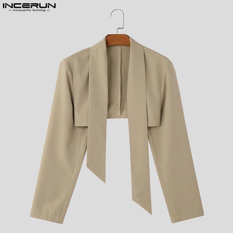 INCERUN Men Long Sleeve Solid Cut Short Tops Cropped Blazer Coats