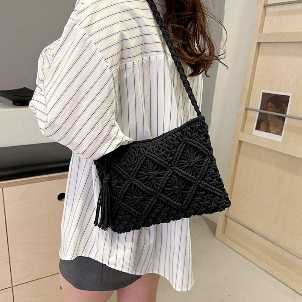 Korean Style Crochet Crossbody Bag Ethnic Style Ladies Underarm Bag  Travel