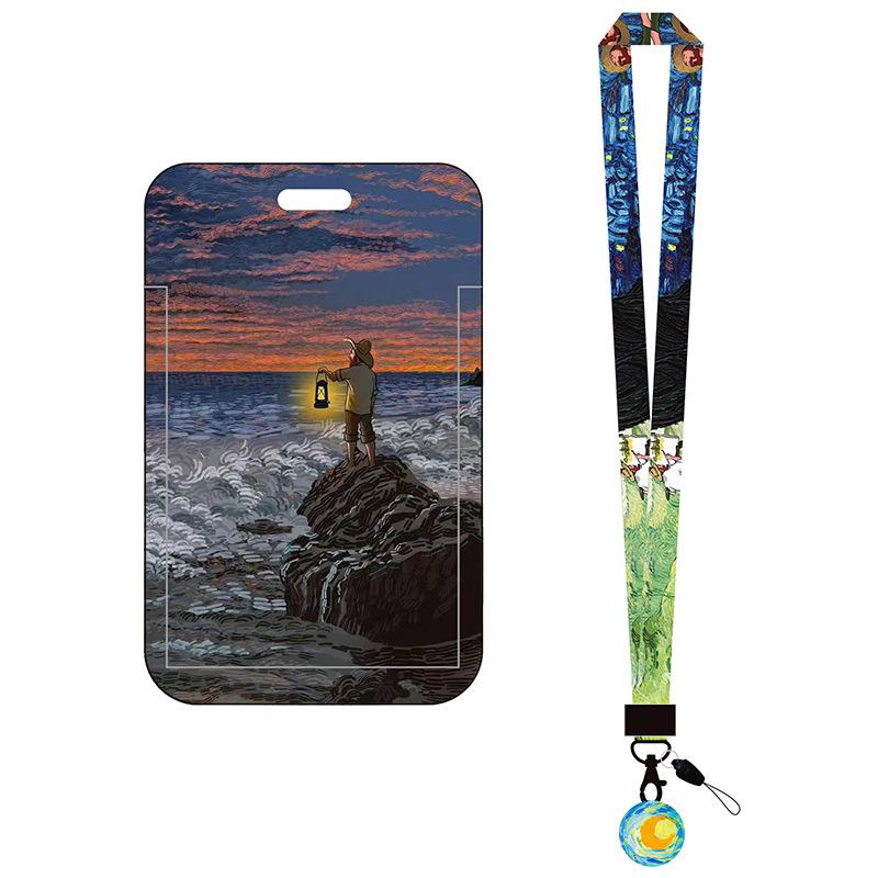 

Creative Card Holder Compact Oil Painting Card Holder Van Gogh Badge Holder Colorful For Campus Bus Keychain