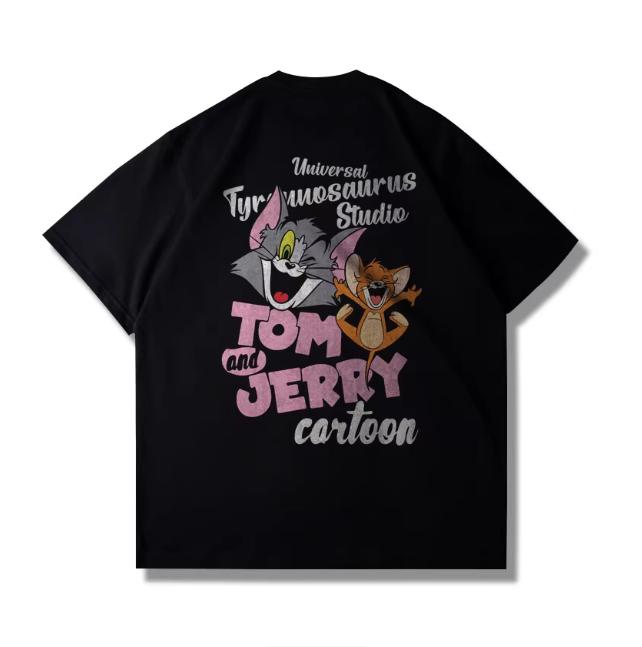 2026 Summer Comic Form Tom and Jerry Image 100 Cotton Printed Oversize Casual Tshirt Adult Children Parentchild Top Homewear